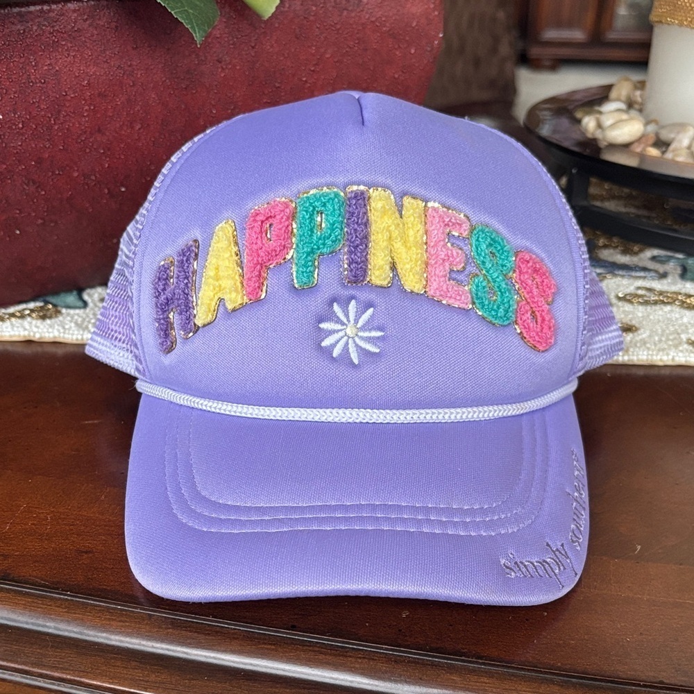 Brand New Simply Southern Purple "Happiness" Trucker Hat Adjustable Baseball Cap